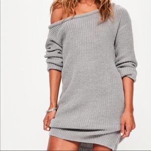 Grey off shoulder knitted dress. Brand new